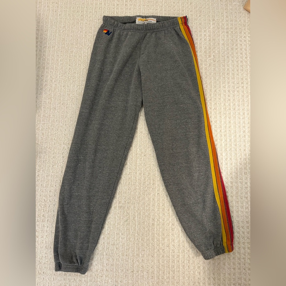 Aviator Nation Gray and Red Joggers with Sporty Stripe